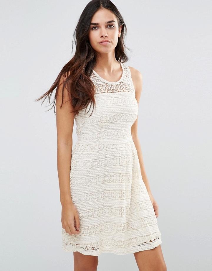 Pussycat London Skater Dress In Lace - Cream
