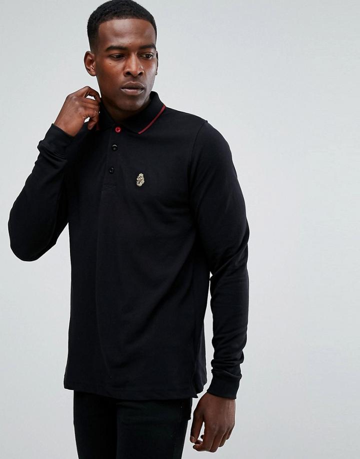 Luke Sport Longmead Tipped Collar Long Sleeve Polo Shirt In Black - Black