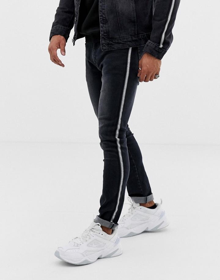 Liquor N Poker Skinny Jeans With Metalic Sport Stripe In Black - Black