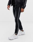 Liquor N Poker Skinny Jeans With Metalic Sport Stripe In Black - Black