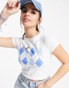 New Look Argyle Shrunken T-shirt In White