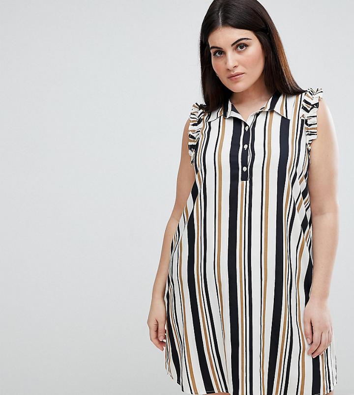 Ax Paris Plus Ruffle Shoulder Stripe Shirt Dress - Multi