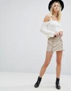 Honey Punch Laced Up Mini Skirt - Gray
