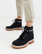 Cat Corduroy Suede Lace Up Boots In Black