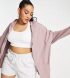 Asos Design Curve Organic Cotton Super Oversized Zip Up Hoodie In Mauve-purple