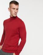 Asos Design Cotton Roll Neck Sweater In Chilli Red - Red