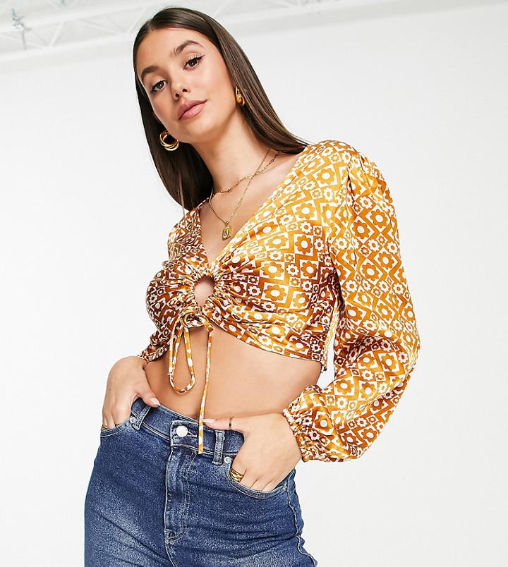 Topshop Tall Crop Geo Floral Top In Brown