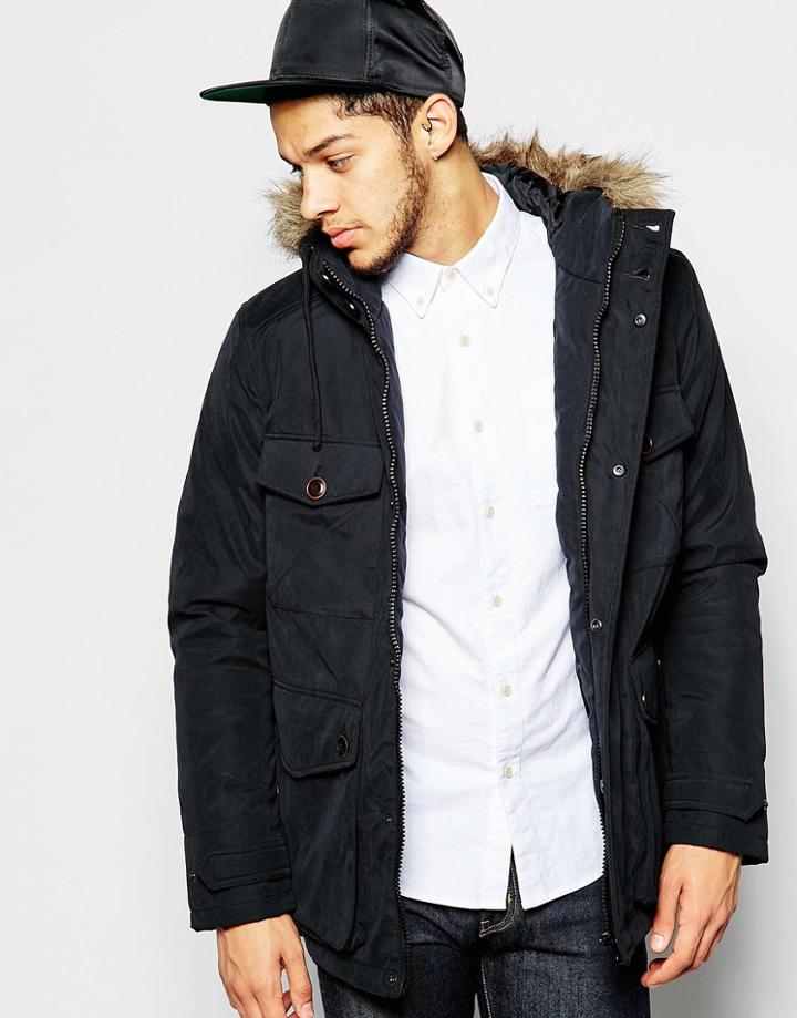 Produkt Parka With Faux Fur Hood - Black