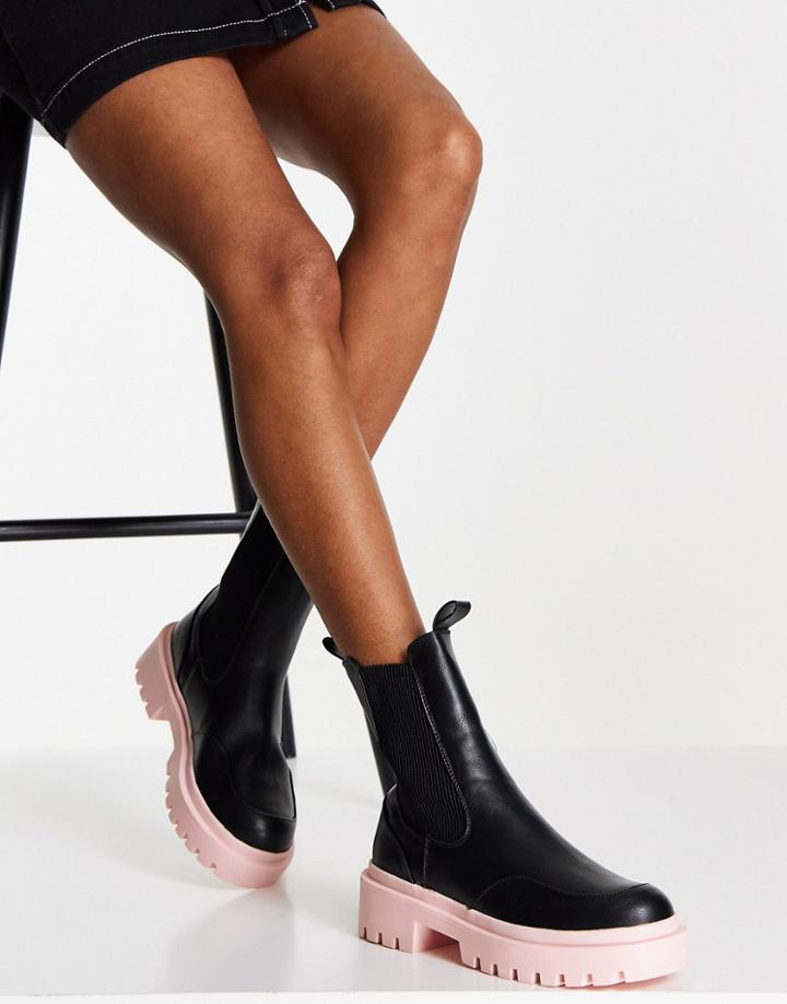 Asos Design Always Colored Sole Chelsea Boots In Black And Pink