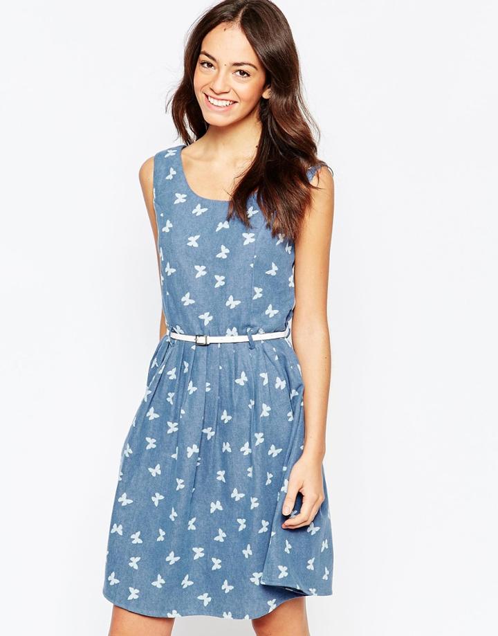 Yumi Belted Butterfly Dress In Chambray - Chambray