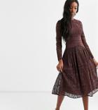 Asos Design Tall Long Sleeve Dress In Lace With Geo Lace Trims