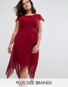 Praslin Plus Dress With Pleated Hem And Cap Sleeves - Red