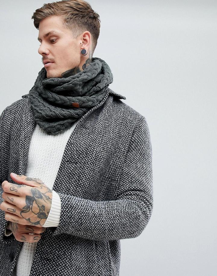 Dead Vintage Cable Infinity Scarf In Khaki - Green