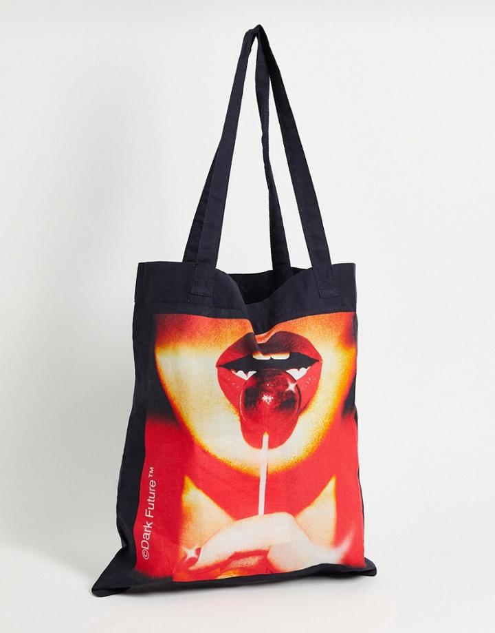 Asos Dark Future Printed Tote Bag In Black And Pink