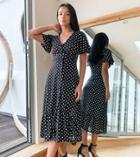 River Island Petite Polka Dot Button Through Midi Dress In Black