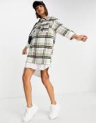 River Island Long Sleeve Checked Hybrid Shirt Dress In Beige-neutral