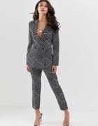 Asos Design Mono Geo Slim Suit Pants-multi