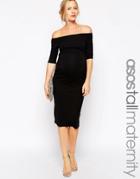 Asos Maternity Tall Bardot Dress With Half Sleeve - Black