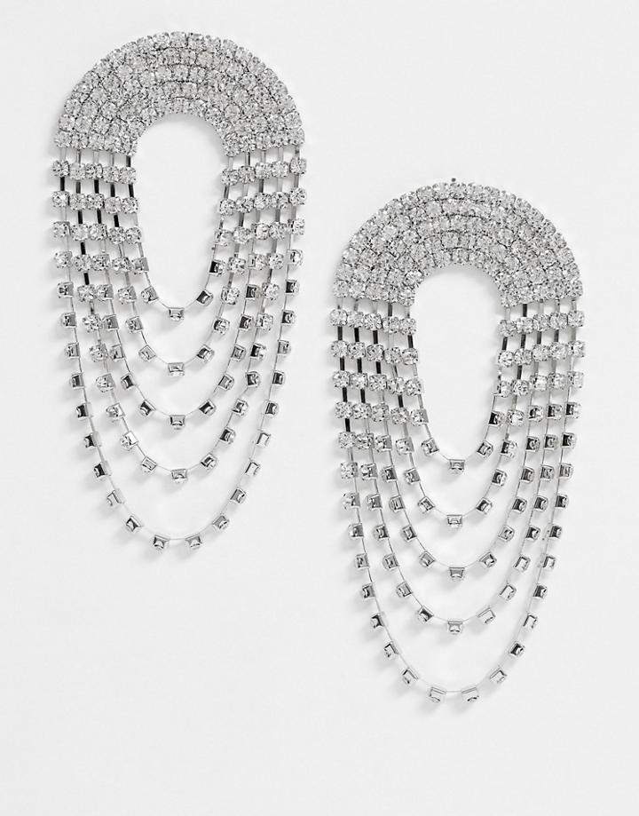 Glamorous Oversized Rhinestone Statement Earrings-silver