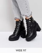 Asos Edge Wide Fit Chunky Heeled Ankle Boots - Black