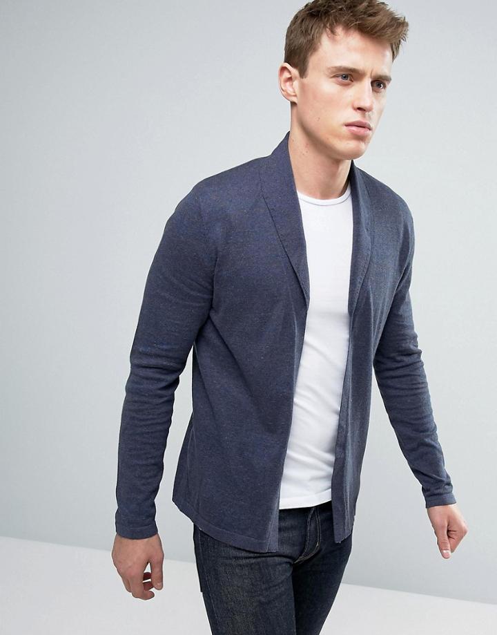 Asos Open Shawl Cardigan In Navy Twist Cotton - Navy