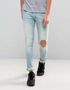 Asos Extreme Super Skinny Jeans With Single Open Rips In Bleach Blue - Blue
