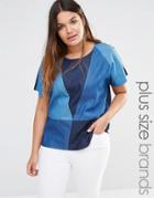 Junarose Patched Denim Woven Top - Blue