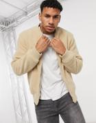 New Look Borg Bomber Jacket In Stone-neutral
