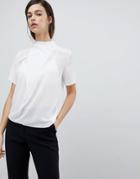 Asos Design High Neck Tee With Drape Detail-white