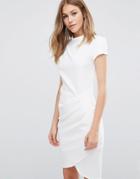 Closet Drape Wrap Skirt Short Sleeve Dress - White