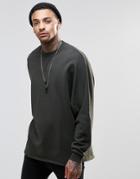 Asos Oversized Kimono Sweatshirt With Raw Edges In Khaki - Saddle Brown