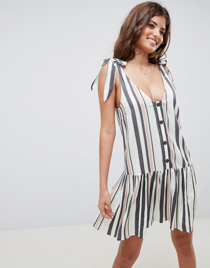 Asos Design Stripe Mini Sundress With Buttons - Multi