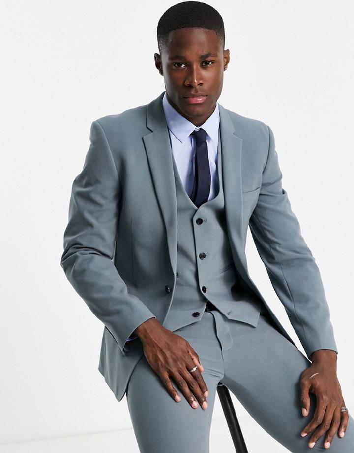 Asos Design Super Skinny Suit Jacket In Muted Blue-blues