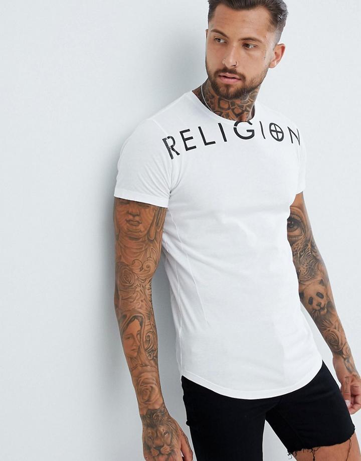 Religion Muscle Fit T-shirt With Branding In White - White