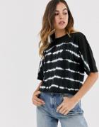 Asos Design Cropped Boxy T-shirt In Tie Dye Stripe With Exposed Seams - Black