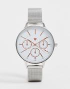 Spirit Design Ladies Round Chronograph Mesh Watch In Silver