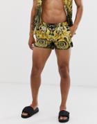 Hermano Two-piece Swim Shorts In All Over Print - Gold