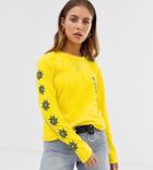 Reclaimed Vintage Inspired Long Sleeve T-shirt In Yellow With Sun Sleeve Print - Yellow