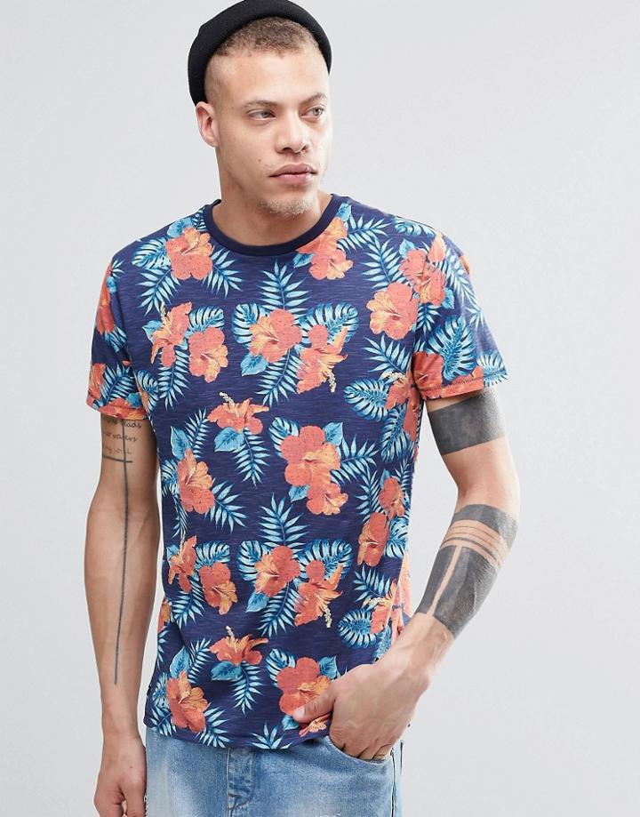 Threadbare Tropical Print T-shirt - Blue