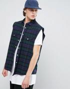 Asos Oversized Sleeveless Western Check Shirt In Navy - Navy