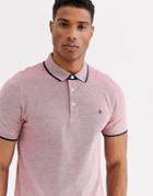 Jack & Jones Essentials Slim Fit Tipped Pique Logo Polo In Red
