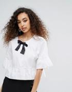 Unique 21 Mono Peplum Blouse With Contrast Bow - White