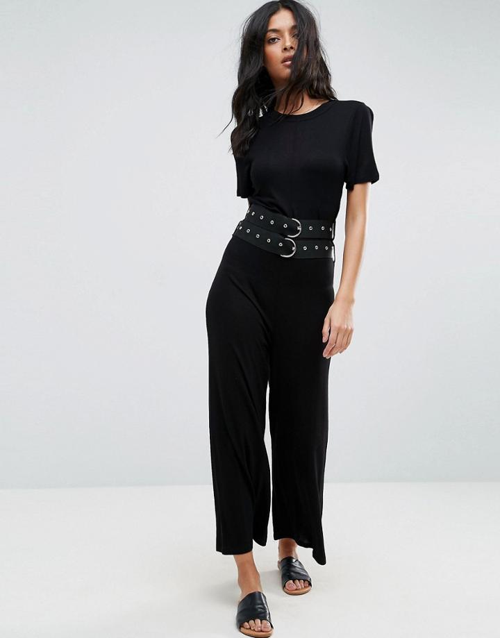 Asos Jersey T-shirt Jumpsuit With Double Belt Detail - Black