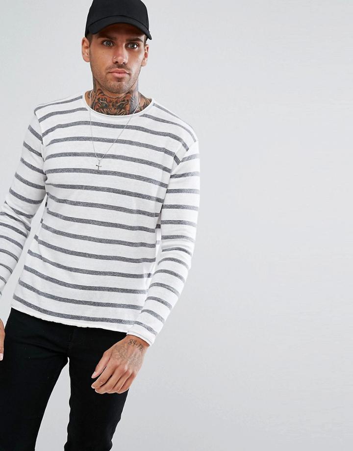 Pull & Bear Extra Fine Striped Sweater In White And Gray - White