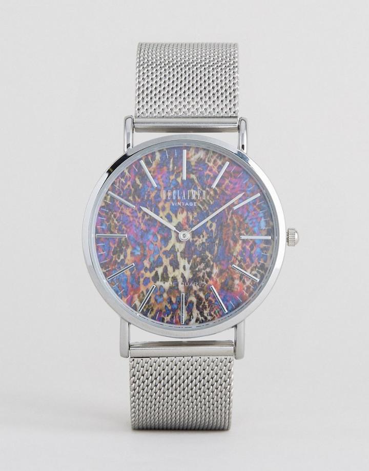 Reclaimed Vintage Snake Print Mesh Watch In Silver - Silver