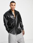 Asos Design Leather Look Extreme Oversized Shirt In Black