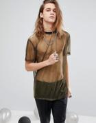 Asos Longline T-shirt In Gold Mesh In Relaxed Fit - Gold