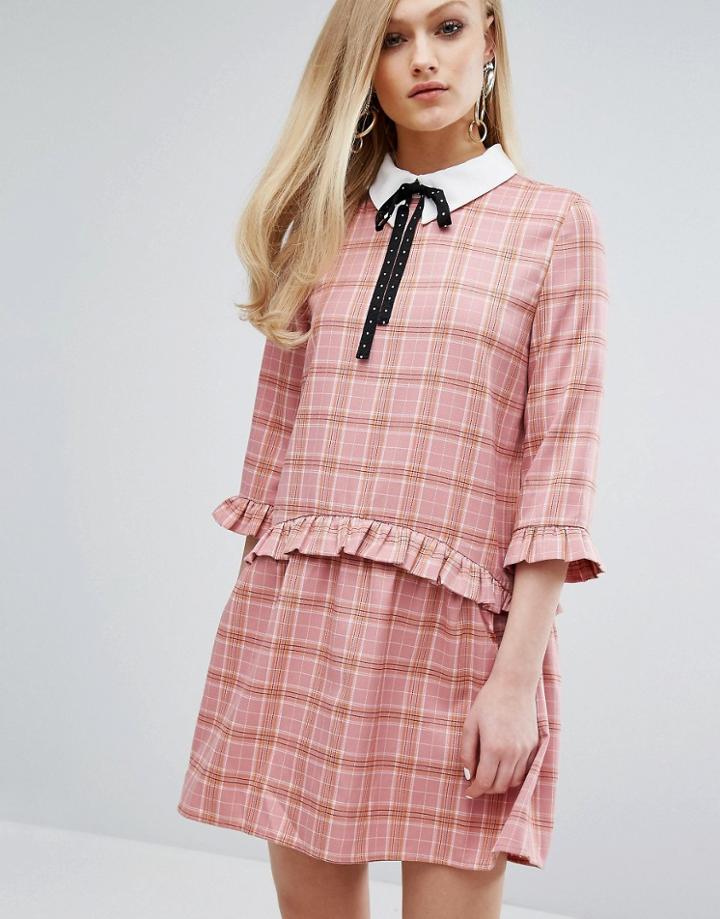 Sister Jane Smock Dress With Collar In Plaid - Pink
