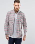Penfield Hants Horizontal Stripe Shirt Button In Regular Fit Brushed Cotton - Gray