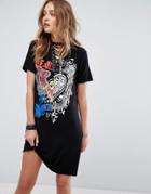 Parisian Lace Up Front Band T-shirt Dress - Black